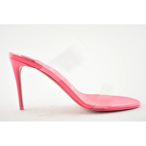 Christian Louboutin Just Nothing 85 Pink Patent PVC Sandal Mule Heel Pump 36.5 - Picture 2 of 12